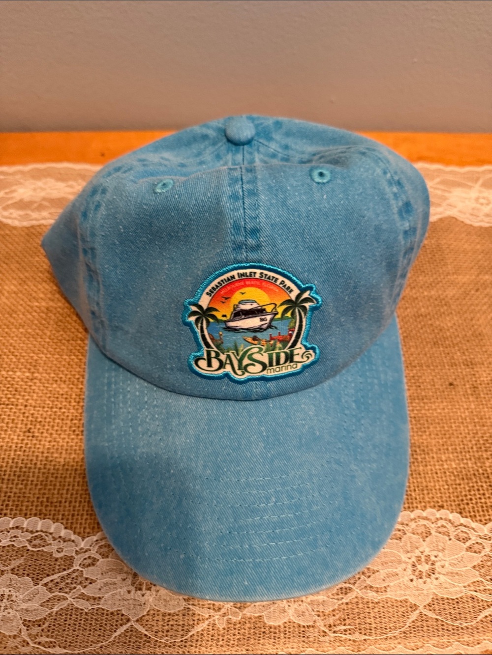 Bayside Marina Embroidered Boat Patch Cap - Light Blue Sebastian Inlet.